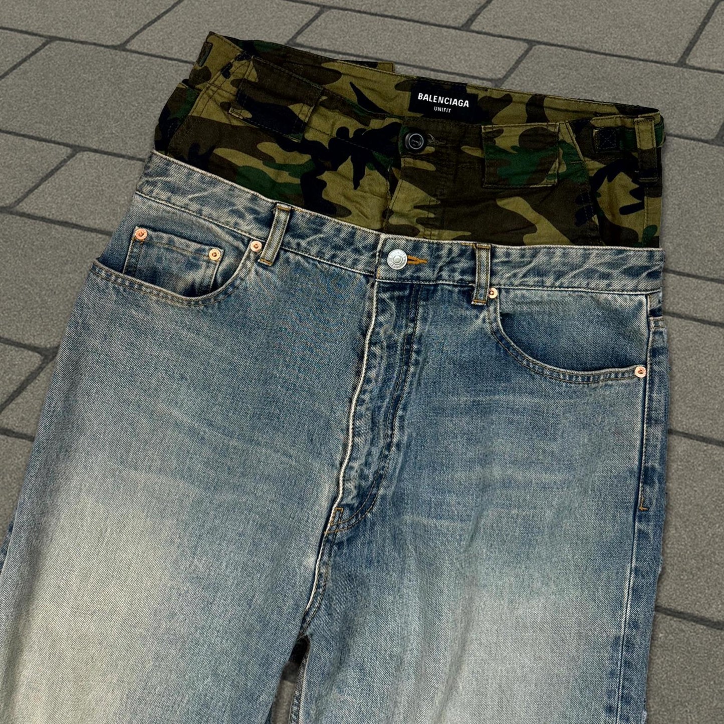Balenciaga Camo Double Waisted Denim