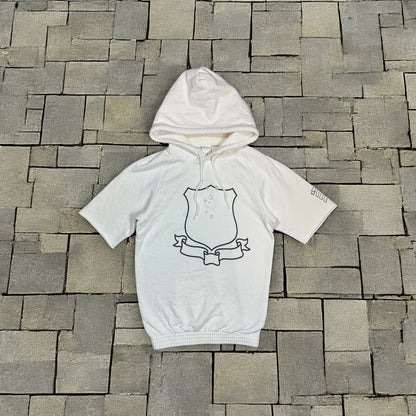 AW01 Number Nine White Crest Shield Short Sleeve Hoodie