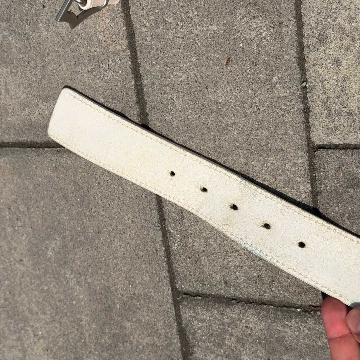 SS05 Dior Homme White Leather D Point Belt