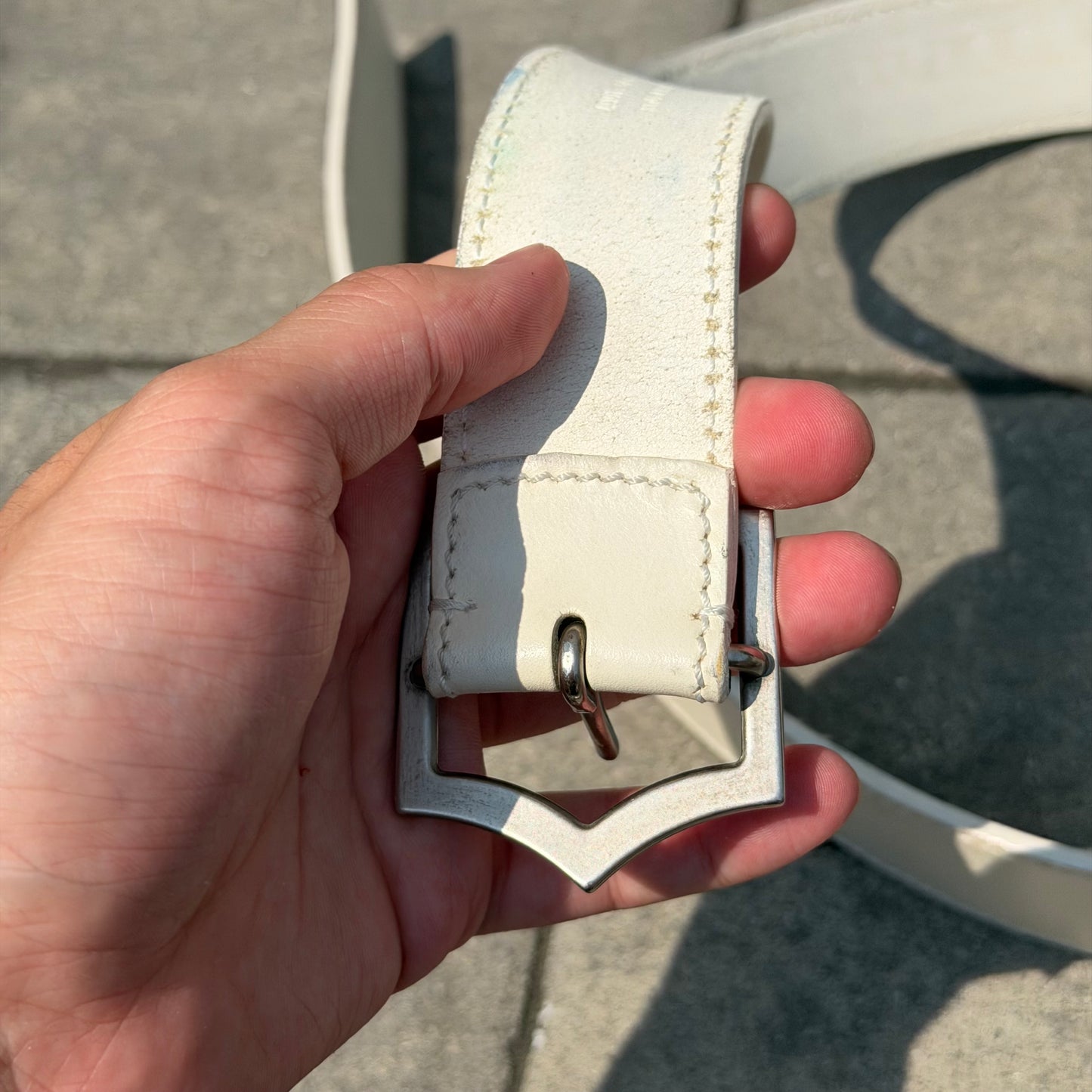 SS05 Dior Homme White Leather D Point Belt