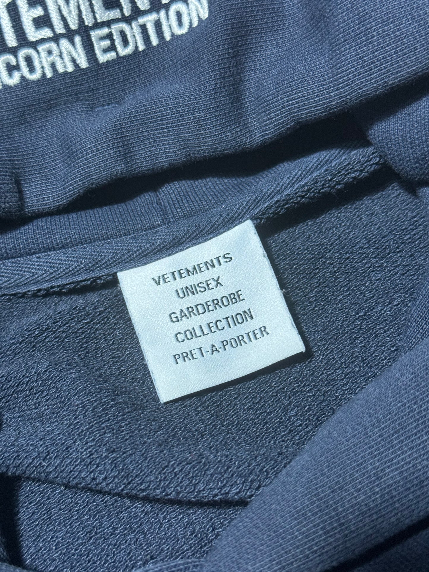 Vetements Navy Unicorn Hoodie