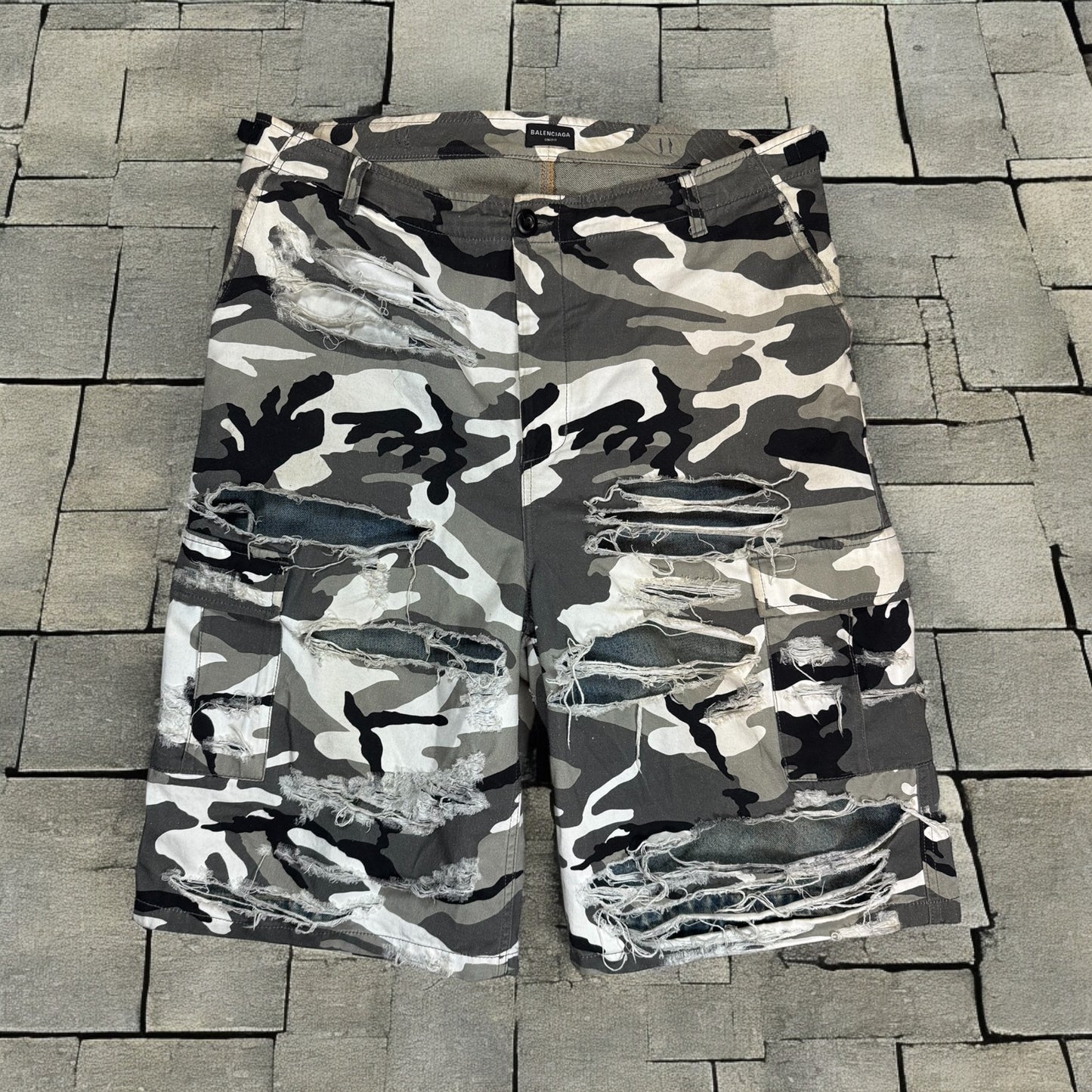 FW21 Balenciaga “Trompe Loeil” Snow Camo Shorts