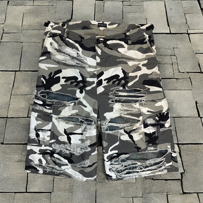 FW21 Balenciaga “Trompe Loeil” Snow Camo Shorts
