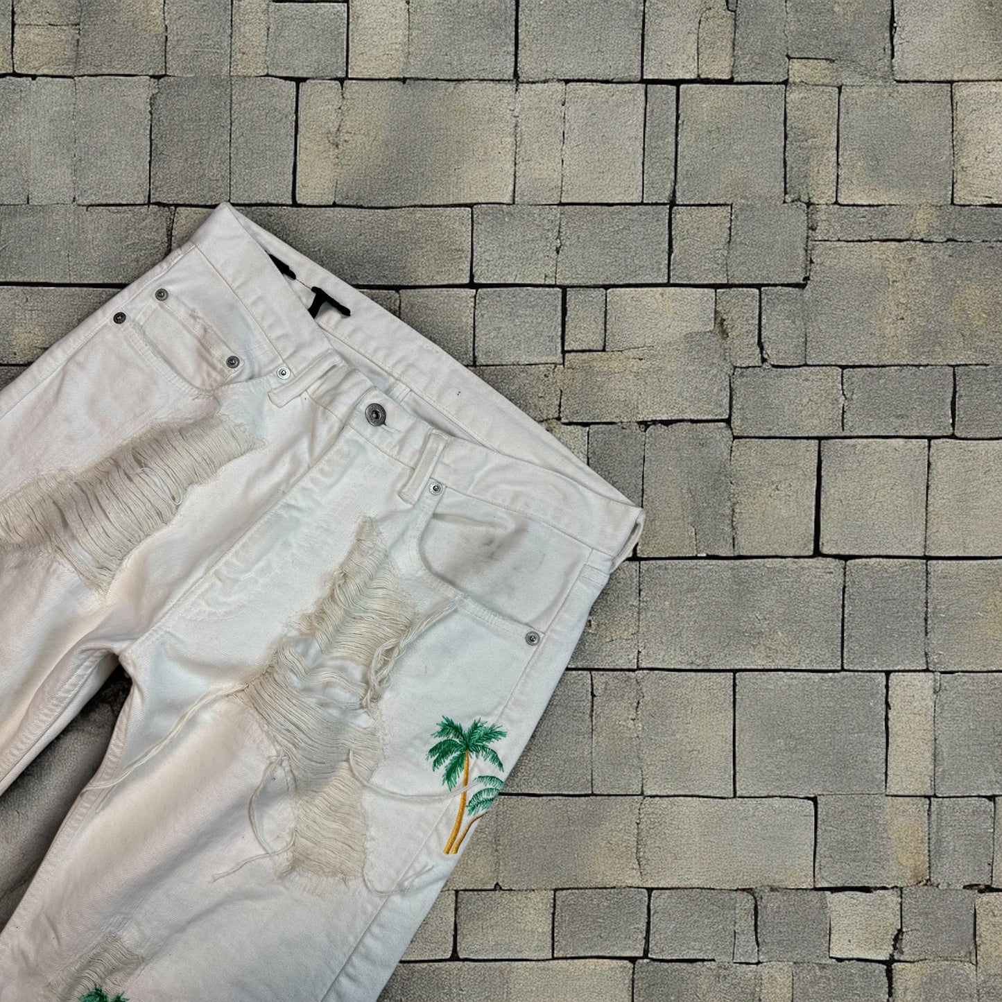 SS18 Vlone Runway White Palm Tree Denim