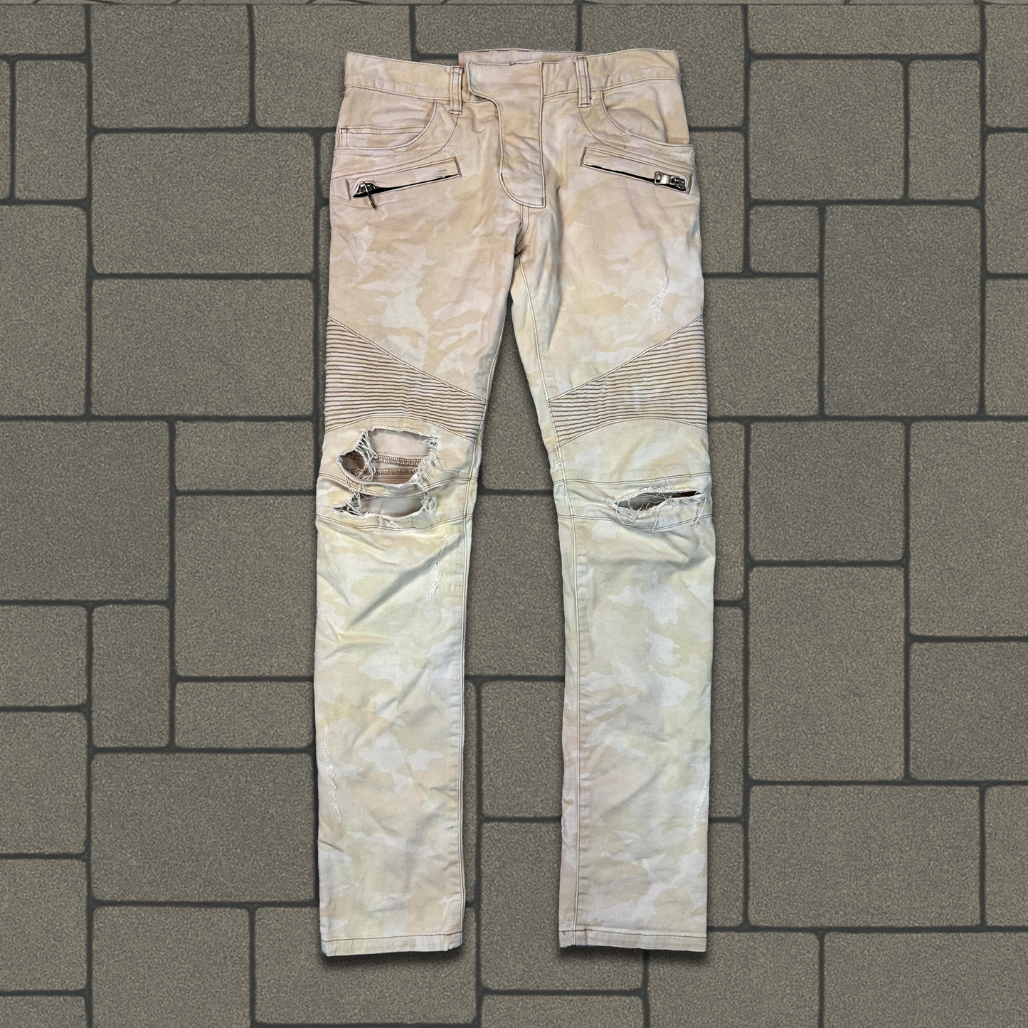 Balmain Desert Camo Biker Denim
