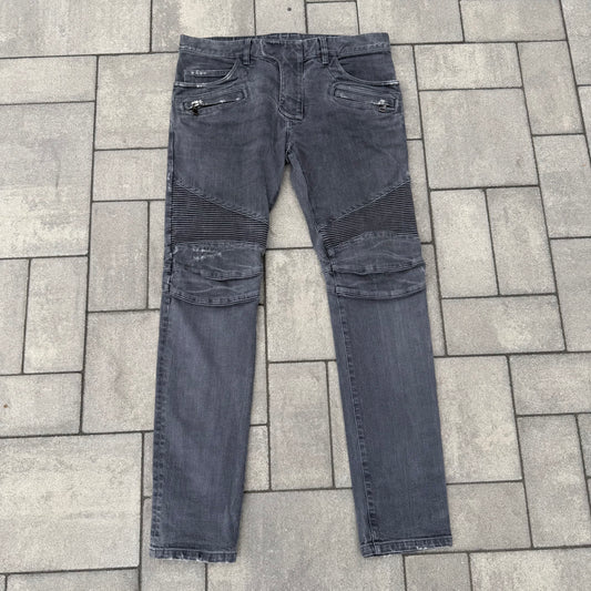 Balmain Grey Biker Denim