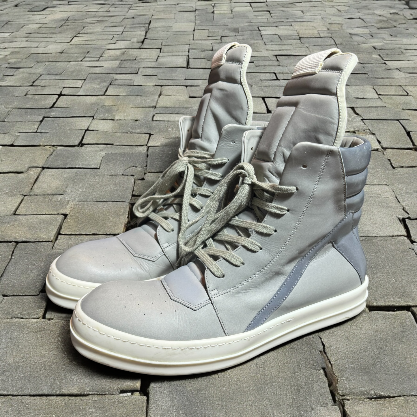 Rick Owens Pearl Grey Reflective Geobaskets