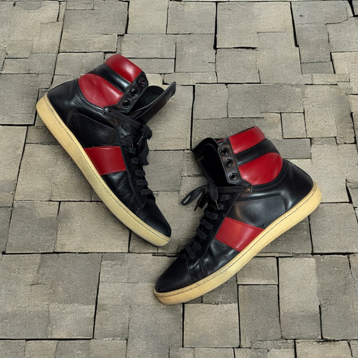 Saint Laurent Paris SL/02H Red Hi Top Sneakers