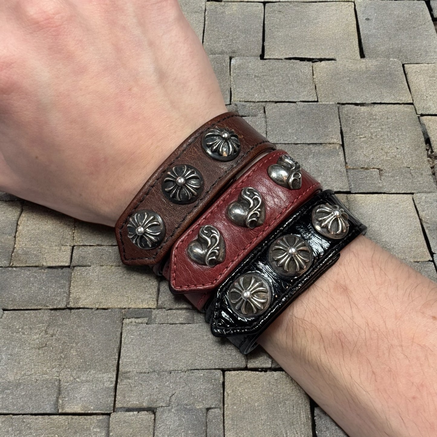 Chrome Hearts Patent Leather 3 Snap Bracelet