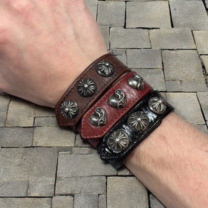 Chrome Hearts Patent Leather 3 Snap Bracelet