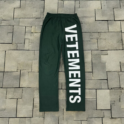 AW19 Vetements Green Spellout Sweatpants