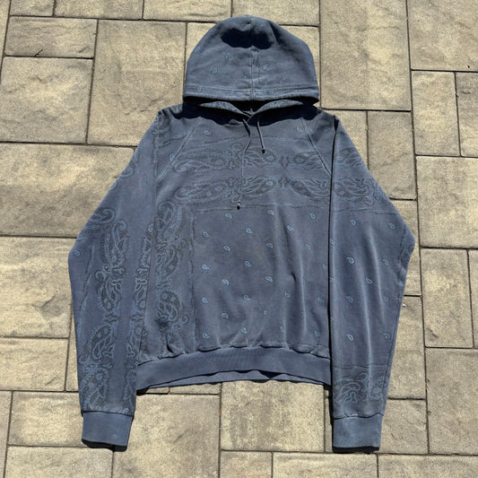 AW04 Raf Simons Blue Pocketless Paisley Hoodie