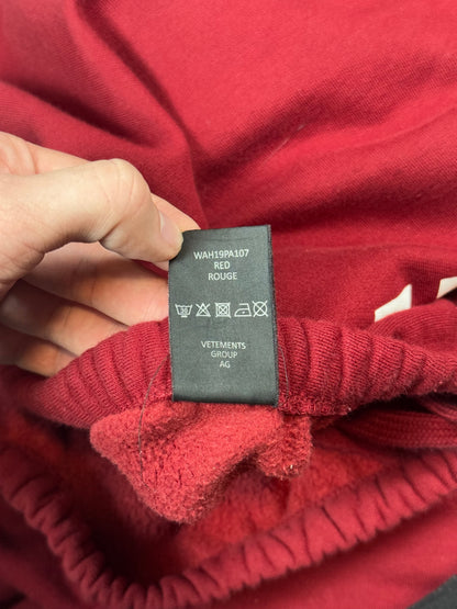 AW18 Vetements Red Spellout Sweatpants
