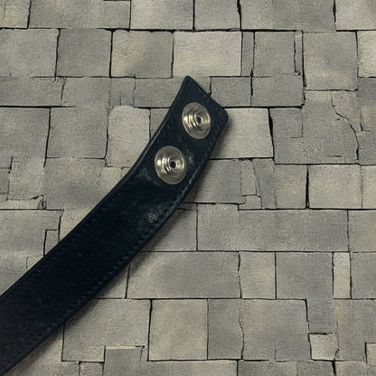 Chrome Hearts Black Leather Crossball 3 Snap Bracelet