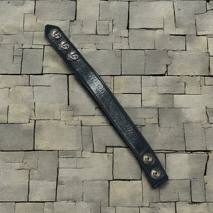 Chrome Hearts Black Leather Heart 3 Snap Bracelet