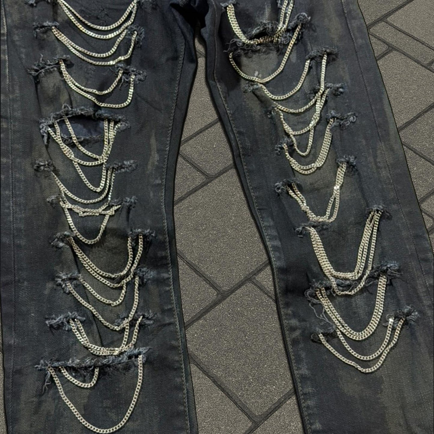 FW13 Saint Laurent Paris Oil Spill Chain Denim