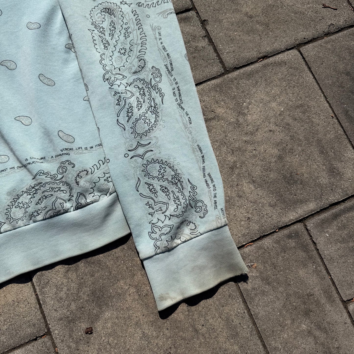 AW04 Raf Simons Baby Blue Pocketless Paisley Hoodie