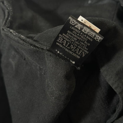 AW15 Balmain Black Wax Coated Biker Denim