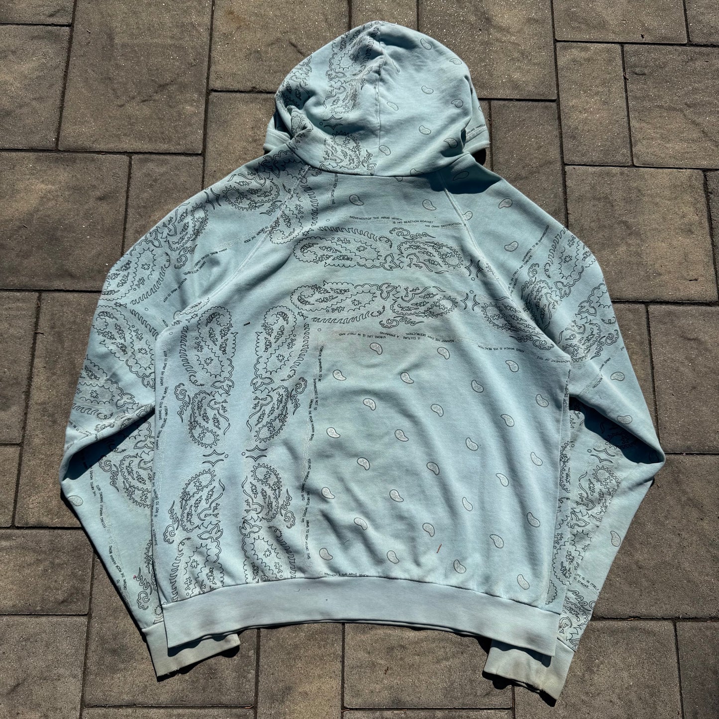 AW04 Raf Simons Baby Blue Pocketless Paisley Hoodie