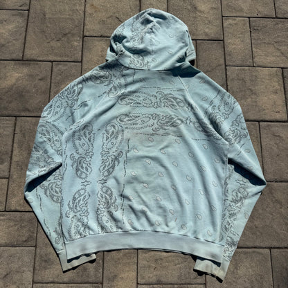 AW04 Raf Simons Baby Blue Pocketless Paisley Hoodie