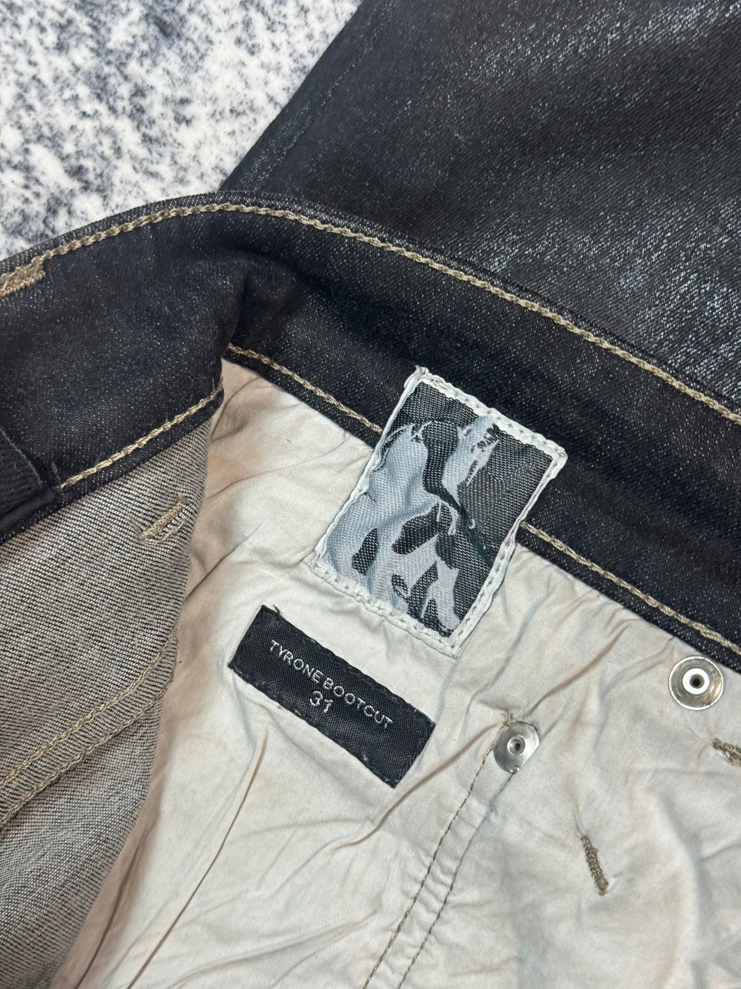 Rick Owens Drkshdw Foil Waxed Tyrone Bootcut Denim