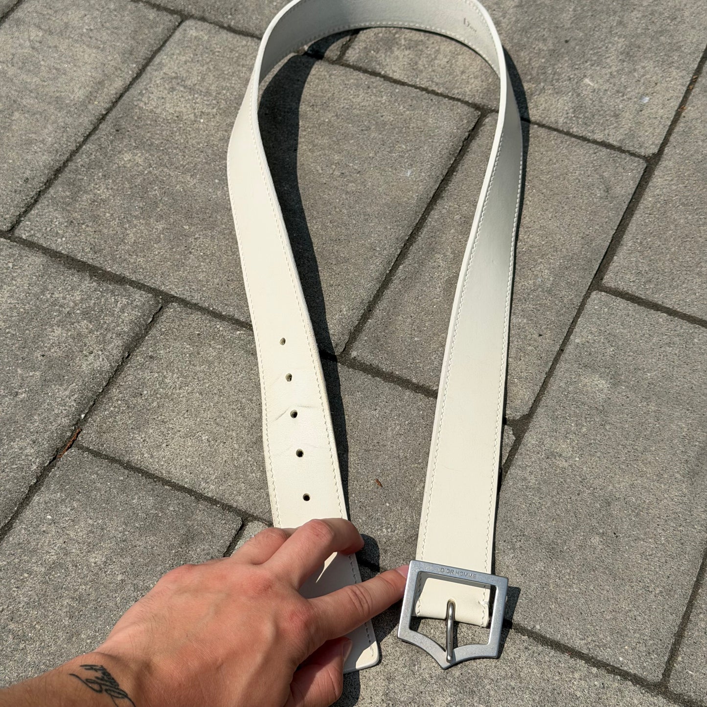 SS05 Dior Homme White Leather D Point Belt
