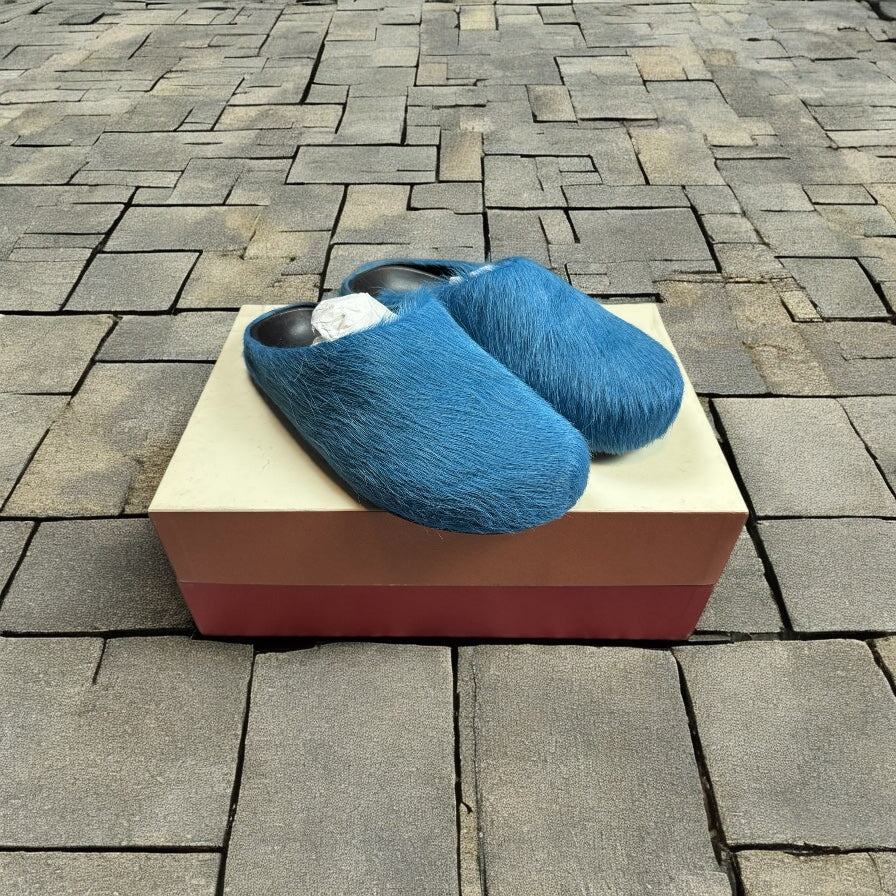Marni Blue Horsehair Mules