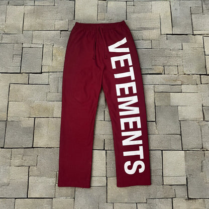 AW19 Vetements Red Spellout Sweatpants