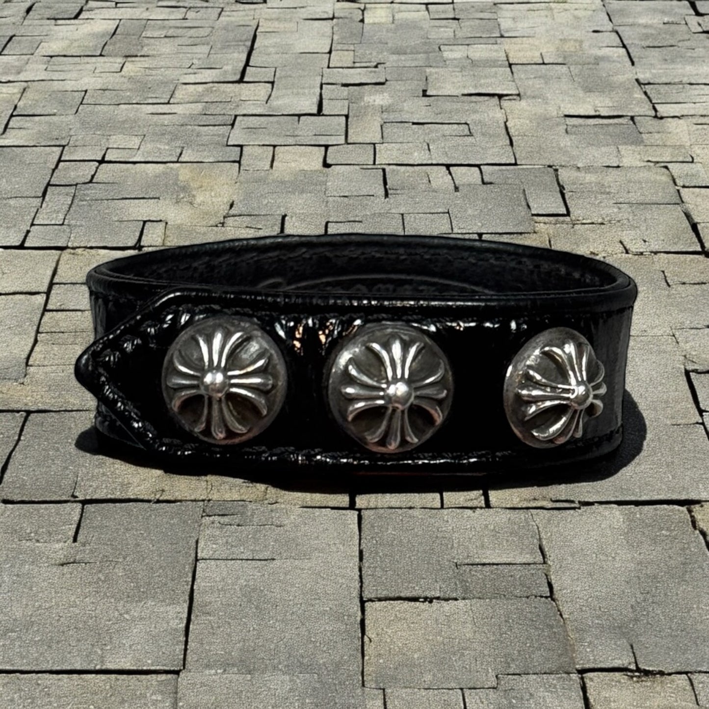 Chrome Hearts Patent Leather 3 Snap Bracelet