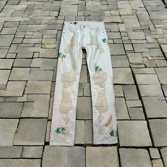 SS18 Vlone Runway White Palm Tree Denim