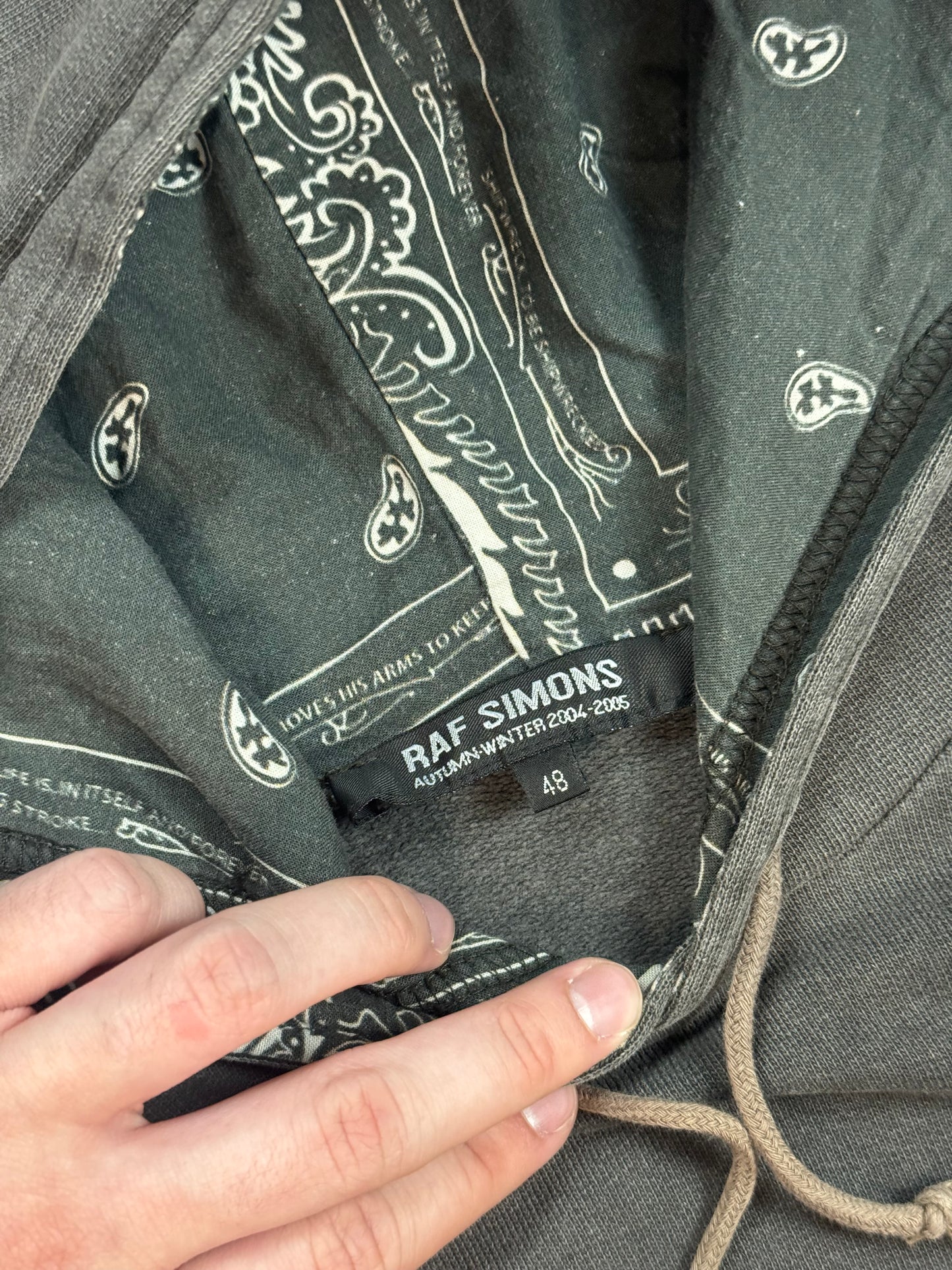 AW04 Raf Simons “Waves” Black Reverse Paisley Hoodie