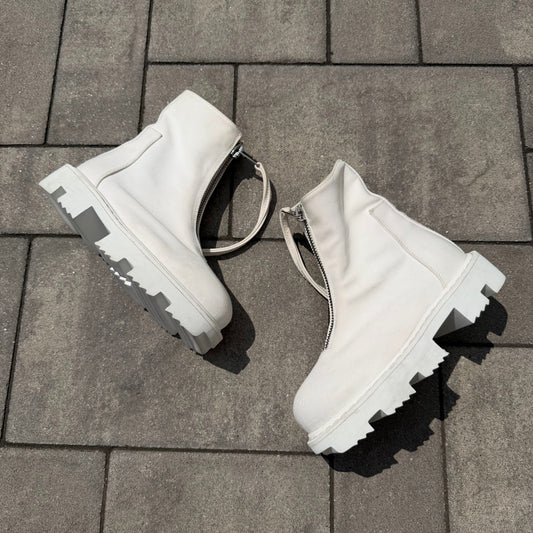Rick Owens White Front Zip Megatooth Hiking Boots