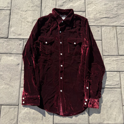 Saint Laurent Paris Burgundy Velvet Button Up Shirt