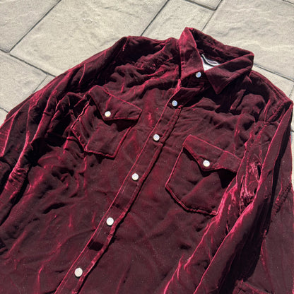 Saint Laurent Paris Burgundy Velvet Button Up Shirt