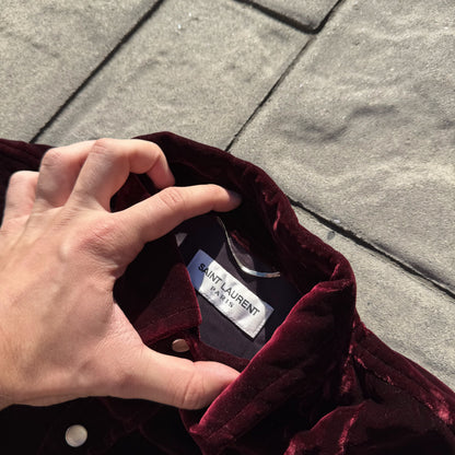 Saint Laurent Paris Burgundy Velvet Button Up Shirt