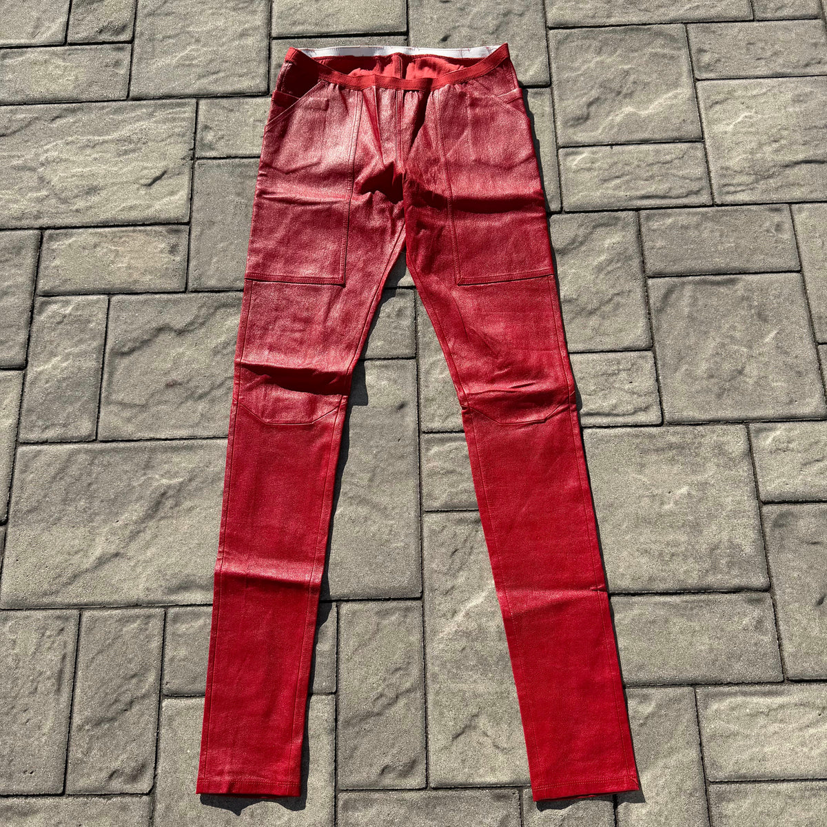 Rick Owens Red Leather Leggings