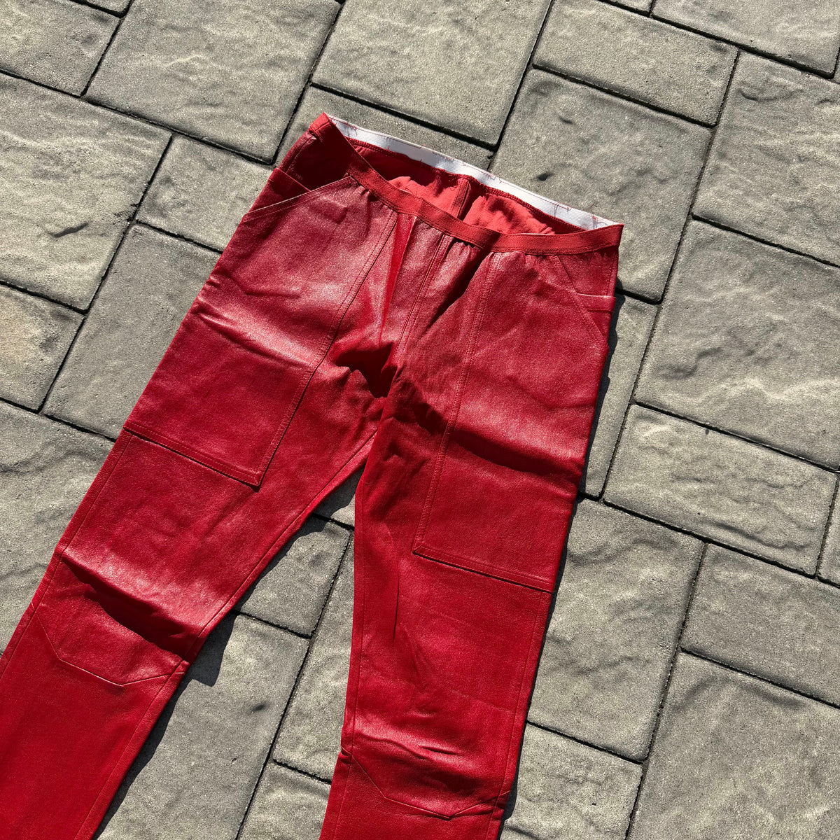 Rick Owens Red Leather Leggings