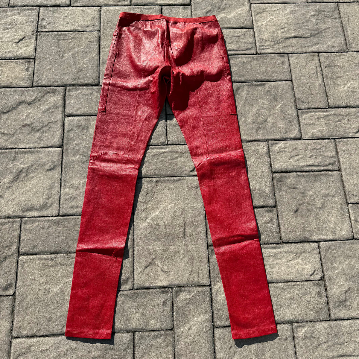 Rick Owens Red Leather Leggings