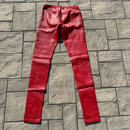 Rick Owens Red Leather Leggings