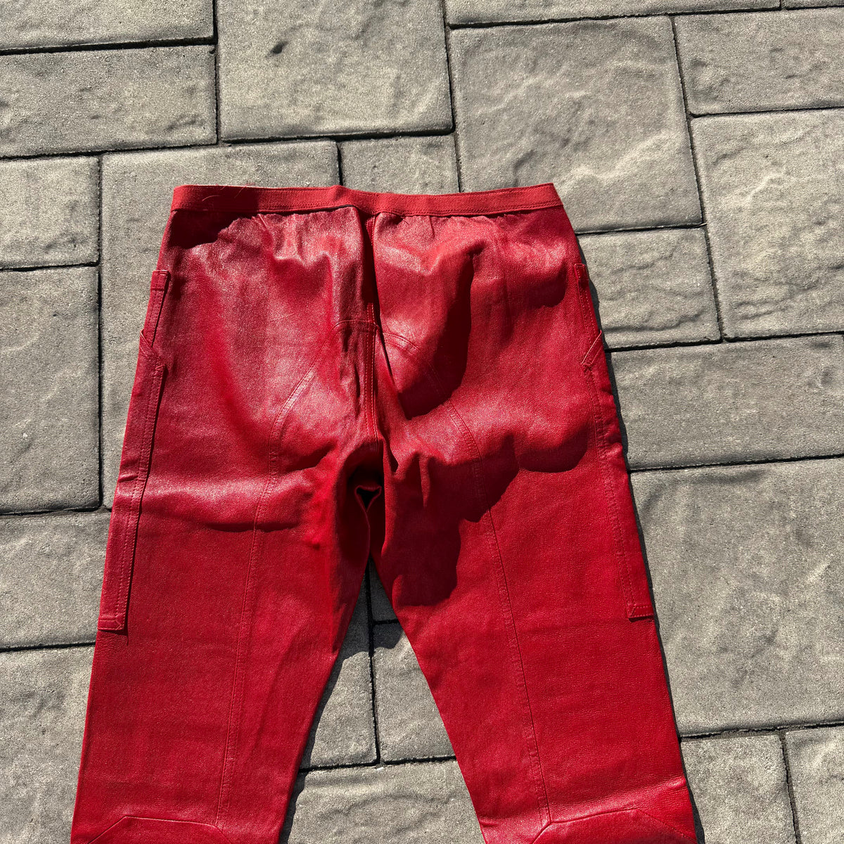Rick Owens Red Leather Leggings