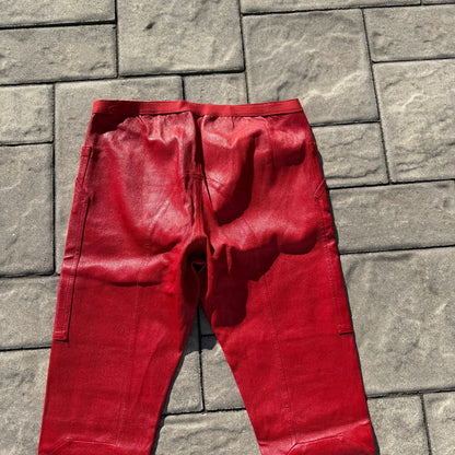 Rick Owens Red Leather Leggings