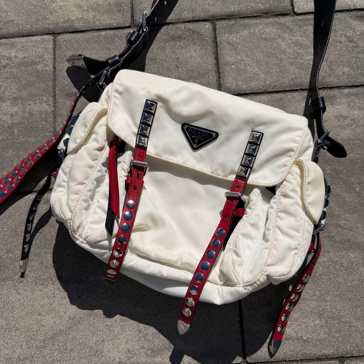 2018 Prada Studded ‘New Vela’ Messenger Bag’