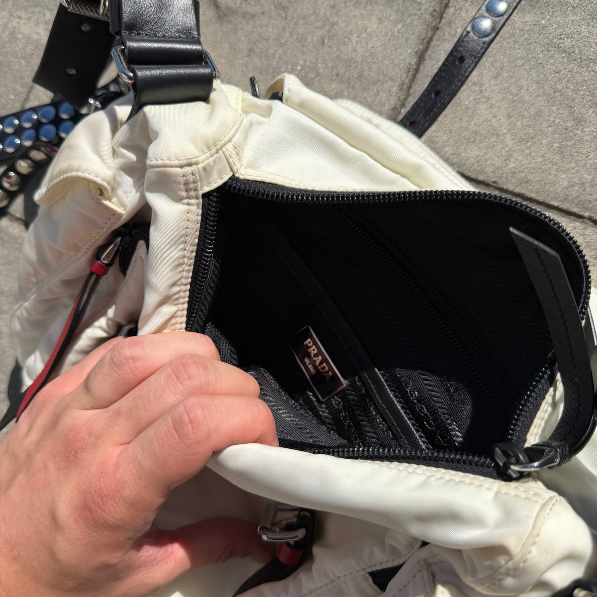 2018 Prada Studded ‘New Vela’ Messenger Bag’