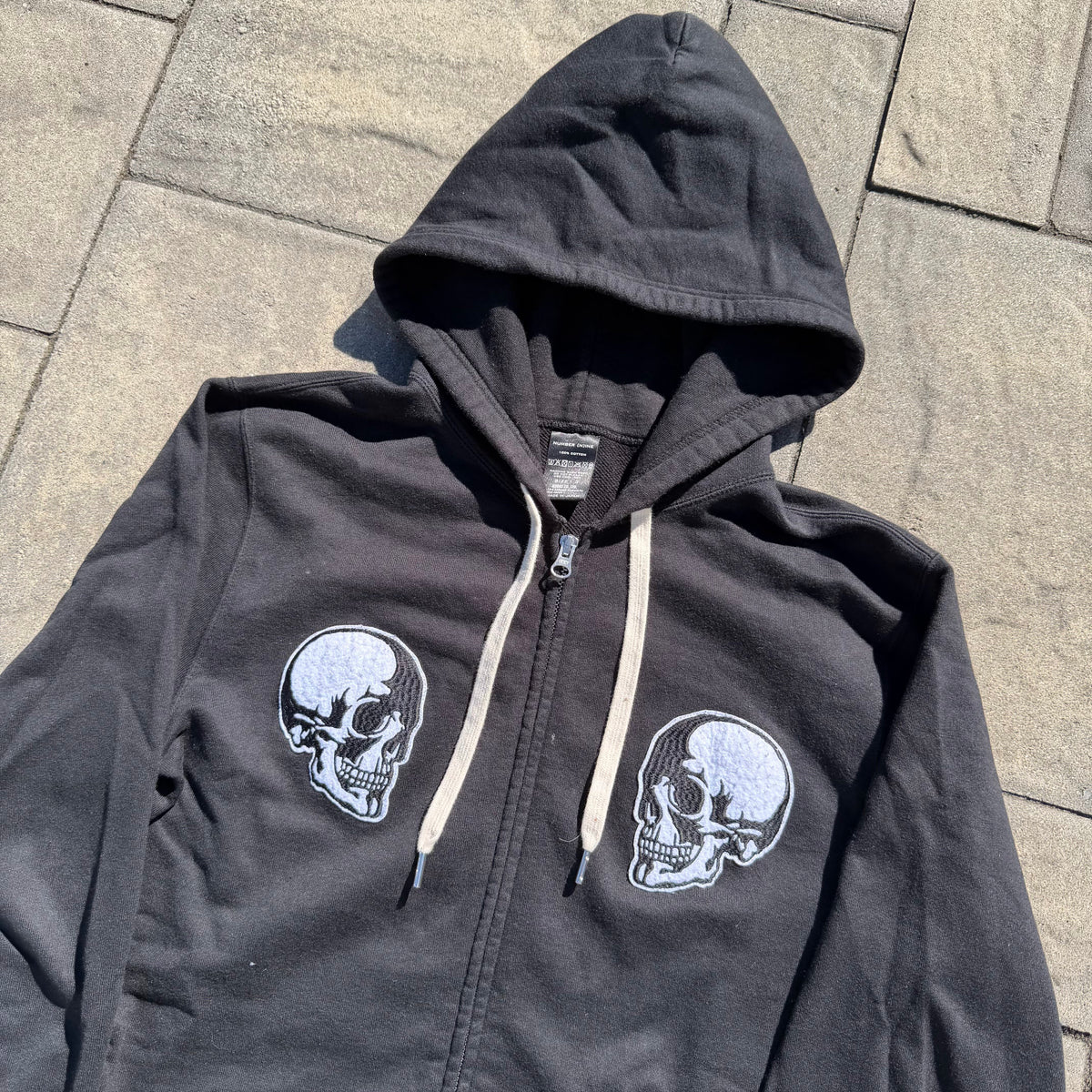 Number Nine Black Double Skull Zip Up Hoodie