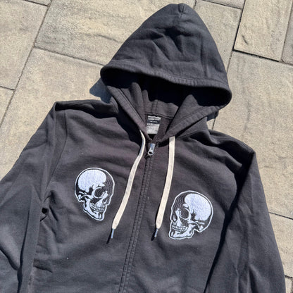 Number Nine Black Double Skull Zip Up Hoodie