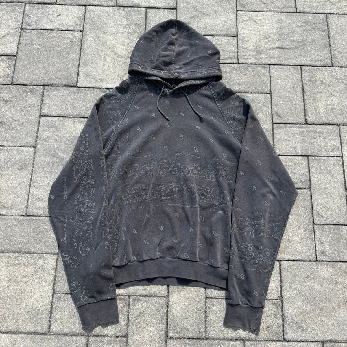 AW04 Raf Simons Pocketless Charcoal Paisley Hoodie