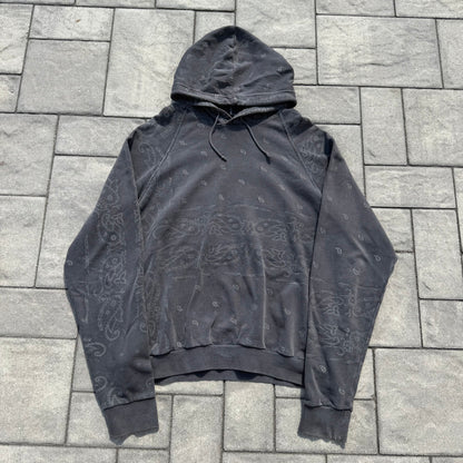 AW04 Raf Simons Pocketless Charcoal Paisley Hoodie