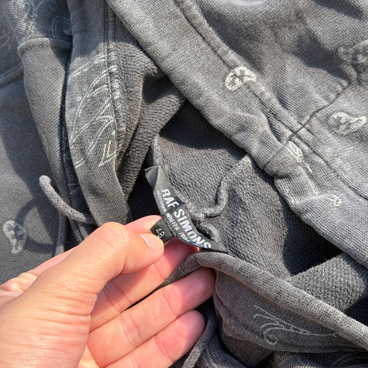 AW04 Raf Simons Pocketless Charcoal Paisley Hoodie