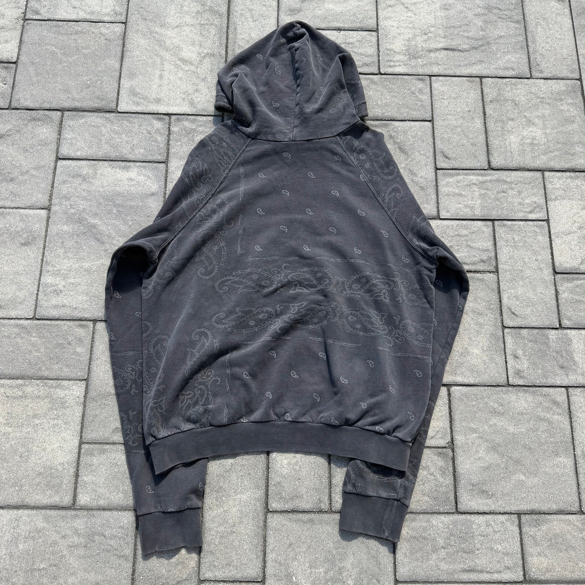 AW04 Raf Simons Pocketless Charcoal Paisley Hoodie