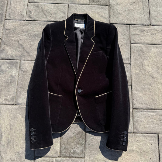 2019 Saint Laurent Paris Gold Trim Velvet Blazer